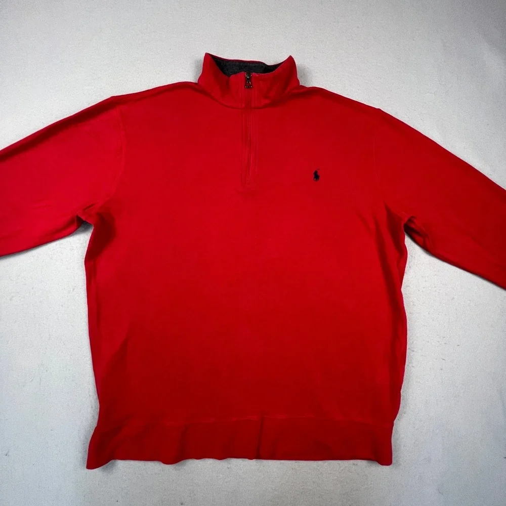 Polo Ralph Lauren Quarter Zip Pullover Mens XLT Red Cotton Blend Preppy Classic